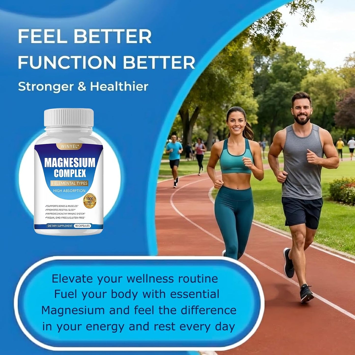 Magnesium Complex Supplement 8 Elemental 1000Mg | Magnesium Supplement with Glycinate, Malate, Citrate | Sleep, Relaxation, Bone & Muscle | Vegan 90 Capsules